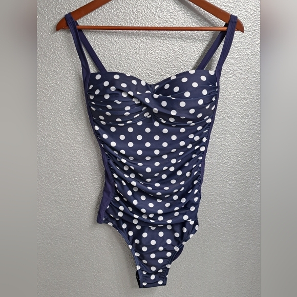 NWT Nicole Miller 1 Piece Bandeau Polka Dot Swimsuit Size M - Picture 1 of 12